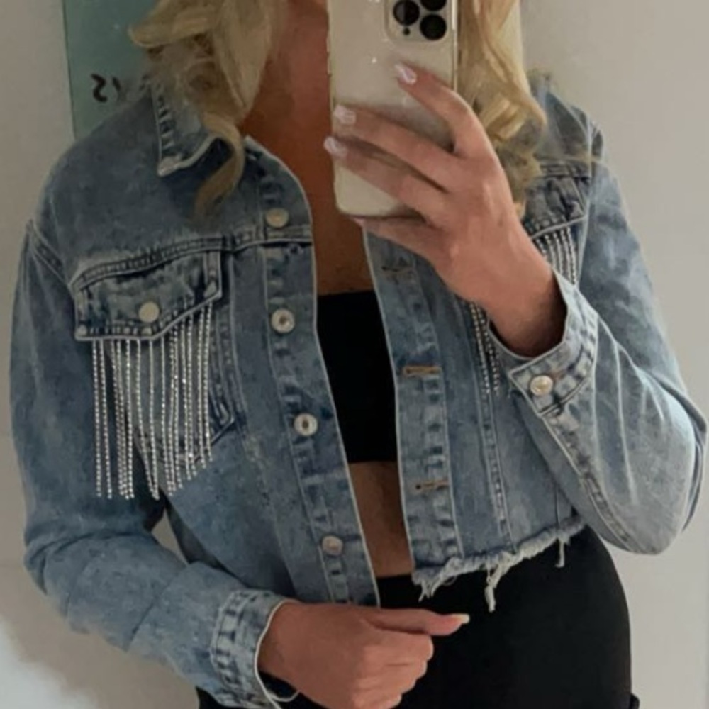 Denim Jacket with Silver Fringe Detail